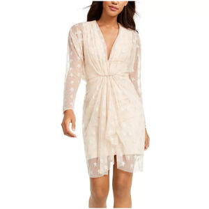 Sho Metallic Star Sheath Dress Medium Sheer Long Sleeve Ruched